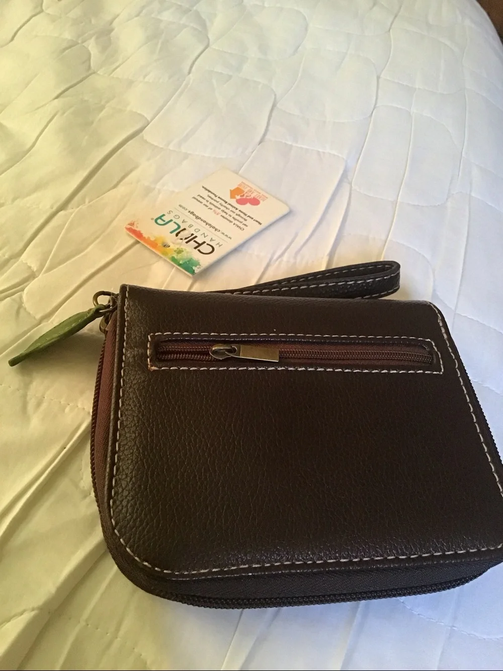 Chala Brown Sloth Wristlet with Mint and Dark Brown Stripes